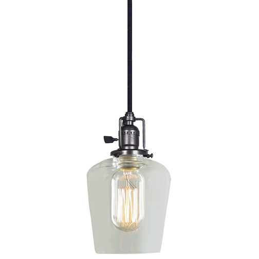 JVI Designs 1200-18 S9 One light Union Square pendant gun metal finish 4" Wide, clear mouth blown glass shade